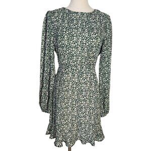 Lulus Green Floral Print Blooming Darlin Ruffled Mini Dress Womens Size M